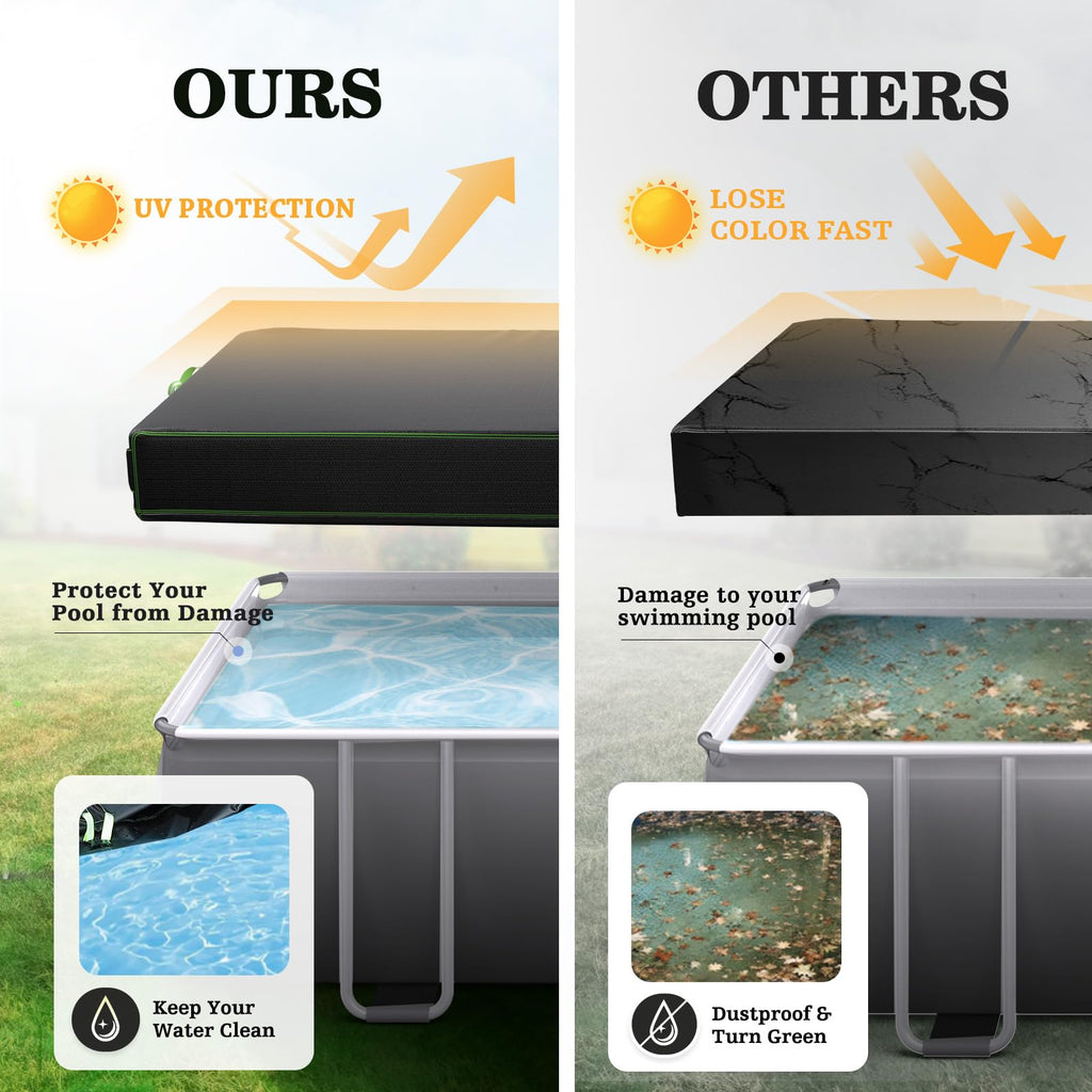 UIRWAY 9x18 FT Rectangular Pool Cover with Reflective Strips, Swimming Pool Cover for Above Ground Pool, Solar Cover Including Rope Tie and Luminous Ground Nails for Rectangular or Oval Pools