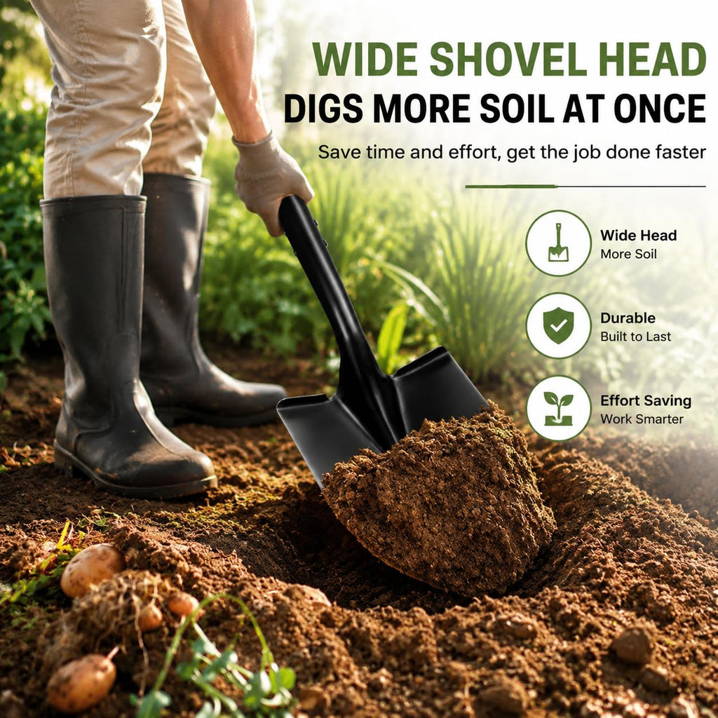 Shovel for Digging,Round Shovel, Garden Tool with D-Handle, 41 Inches in Overall Length, Wooden Handel Garden Shovel,Beach Shovel, Car Snow Shovel