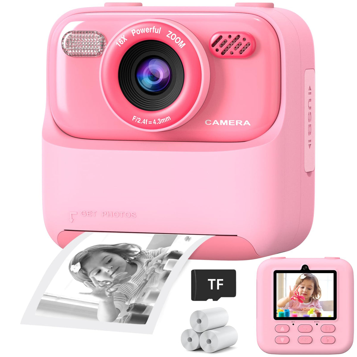 Kids Instant Digital Cameras for Boys and Girls, 1080P HD Dual-Lens Selfie Digital Camera with Print Paper & TF Card, Christmas Birthday Gifts Toys for Toddler and Teenagers Age 3-16 Years Old
