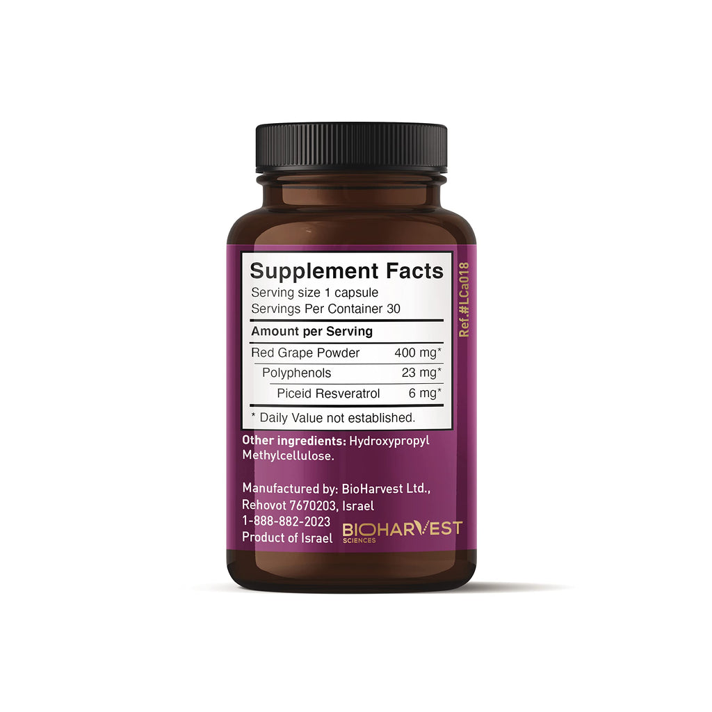 VINIA Piceid Resveratrol Supplement Capsules. Increases Blood Flow and Nitric Oxide. Blood Pressure and Heart Health Support | Antioxidant from Red Grapes | Non-GMO, 30 Count