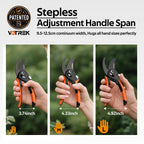 VOTREK® Pruning Shears, Patented Stepless Handle Opening for All Hand Size
