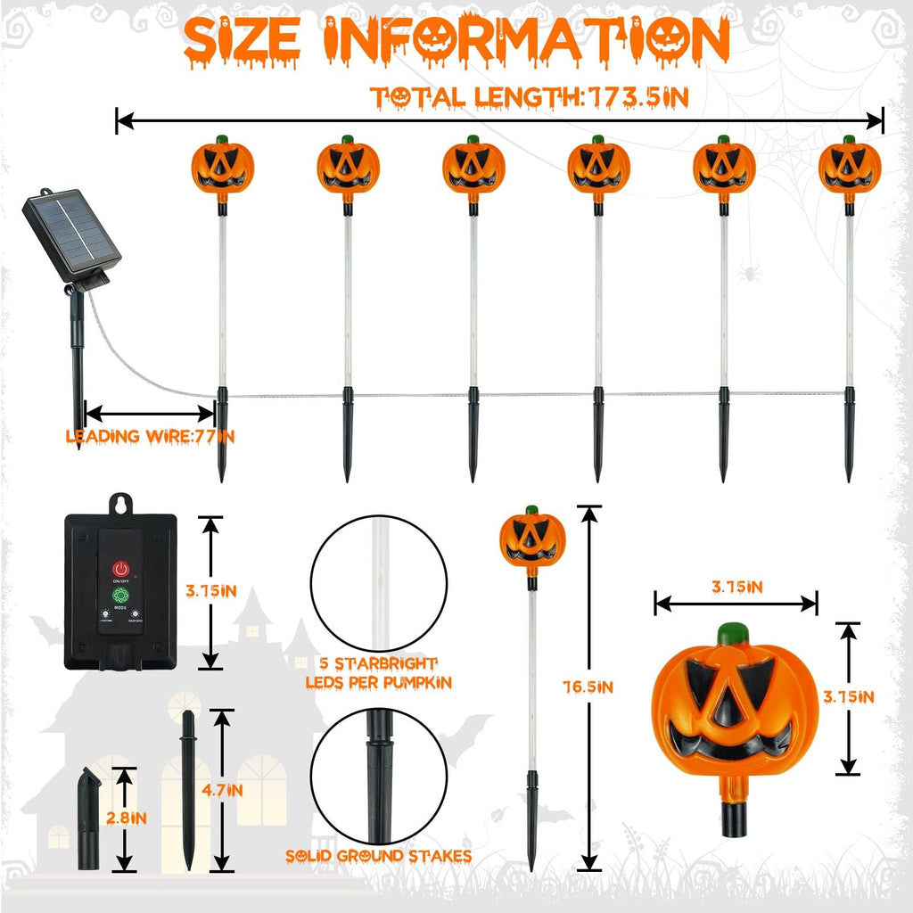 12 Pack Solar Pumpkin Lights Outdoor Waterproof for Halloween Decorations