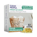 Clean People Laundry Washing Capsules - Recyclable Packaging, Hypoallergenic, Stain Fighting - Ultra Concentrated, Laundry Soap - Fresh Scent, 32 Pack