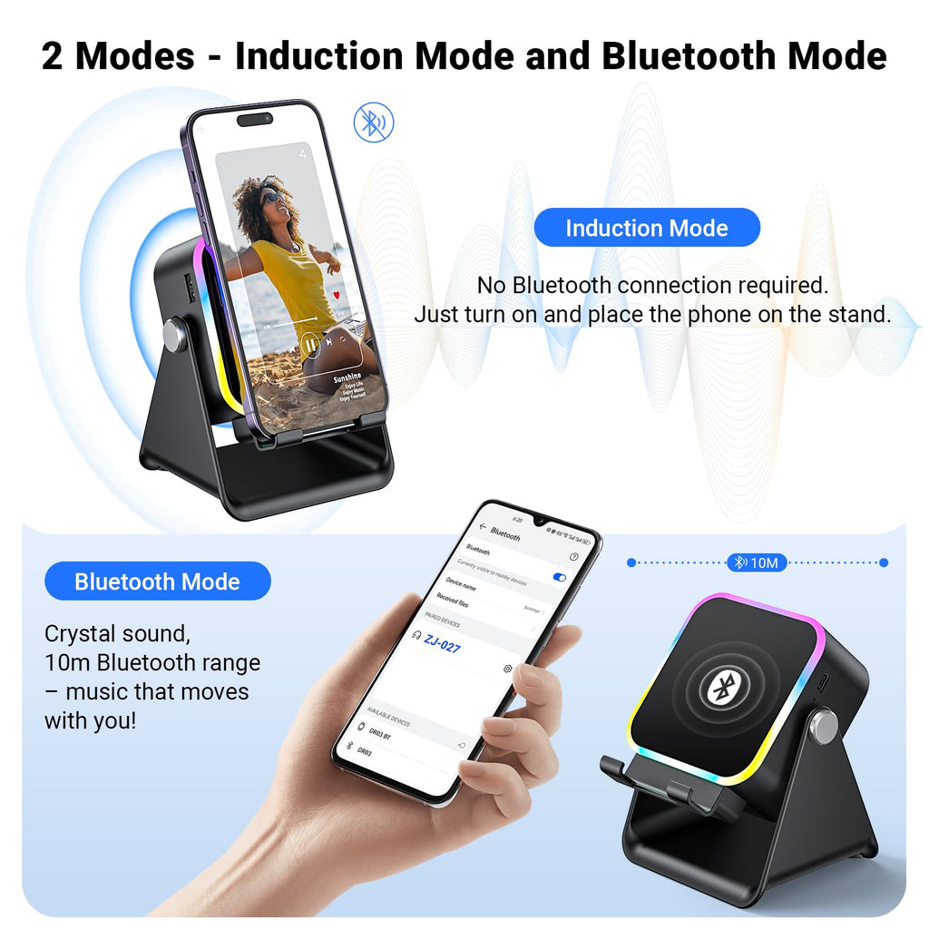 Induction Speaker with Phone Stand 5 in 1 Wireless Bluetooth Audio Black