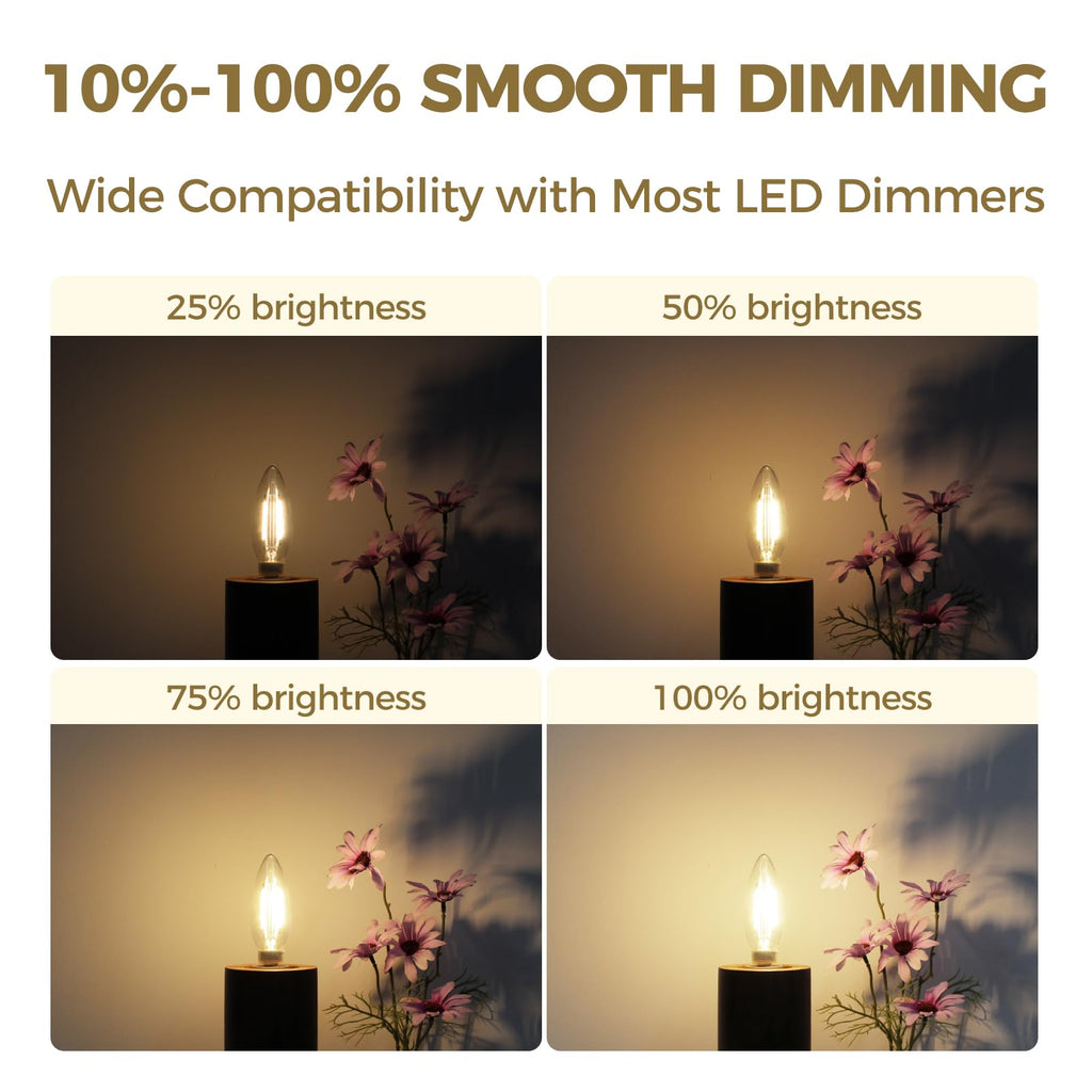 Hizashi E12 LED Bulb Dimmable, 3000K 40W Eq Candelabra Light Bulbs, 24Pack