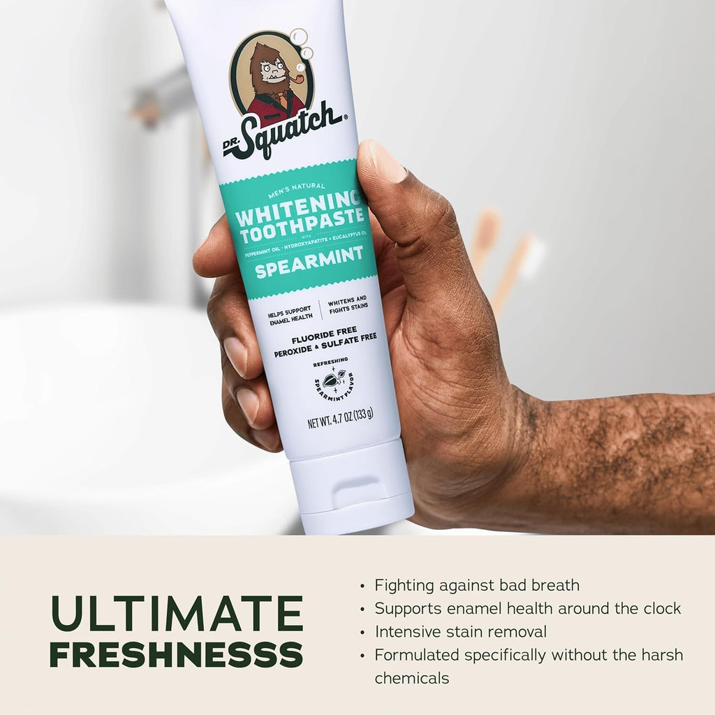 Dr. Squatch Hydroxyapatite Toothpaste Whitening - Natural, Fluoride-Free Toothpaste - Enamel Support - Day & Night Set - Citrus Mint & Spearmint, (4.7 oz, 2-Pack)