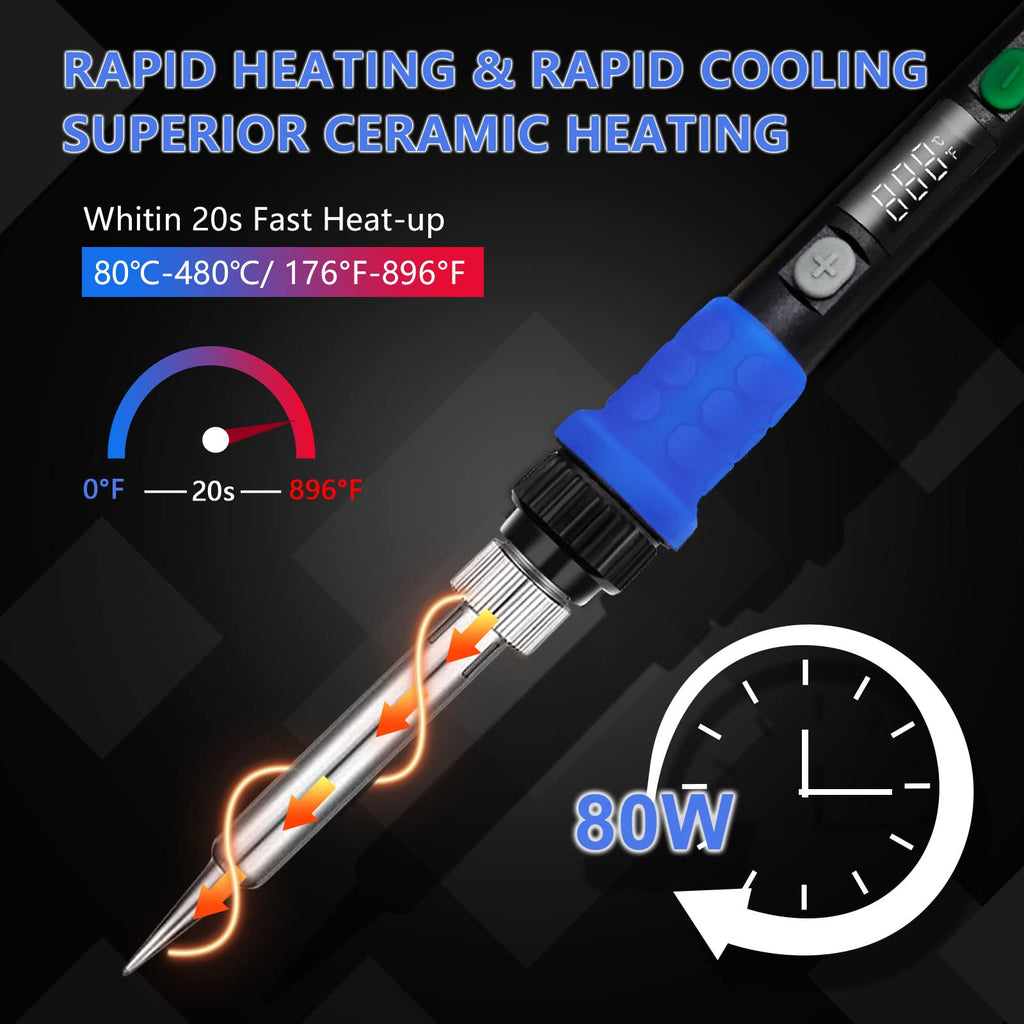 Soldering Iron Kit, 90W LED Digital Solder Iron Kit with Ceramic Heater, 110V Welding Tools with Smart Temperature Control, Auto Sleep, Temp Calibration, C/F, Accurate 176℉-896℉