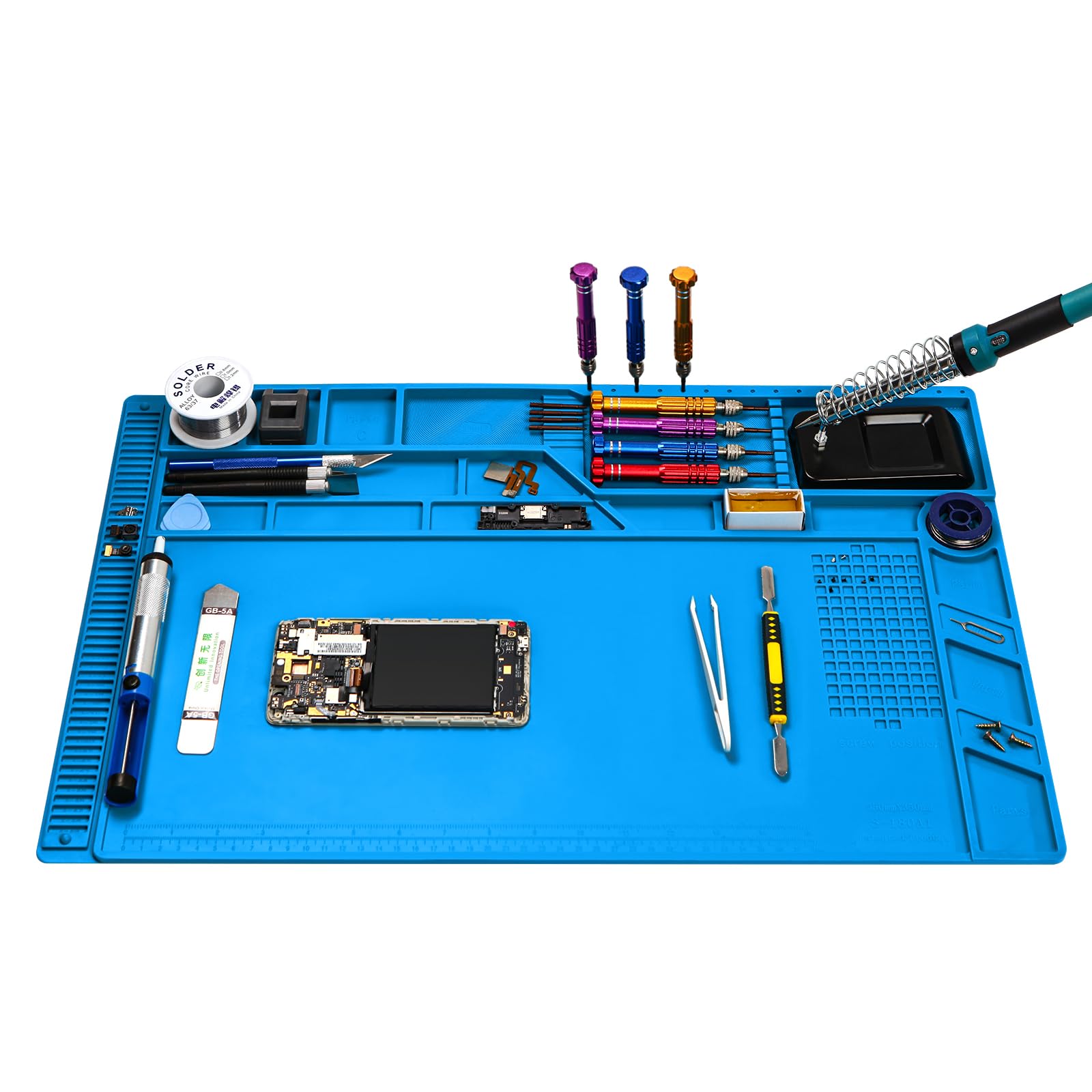 Premium Heat Resistant 932°F Silicone Soldering Mat, Large Anti Static Magnetic Electronic Repair Work Mat for BGA and Gun Soldering Iron, Workbench, Cell Phone Laptop Repair, 21.6'' *13.8 ''