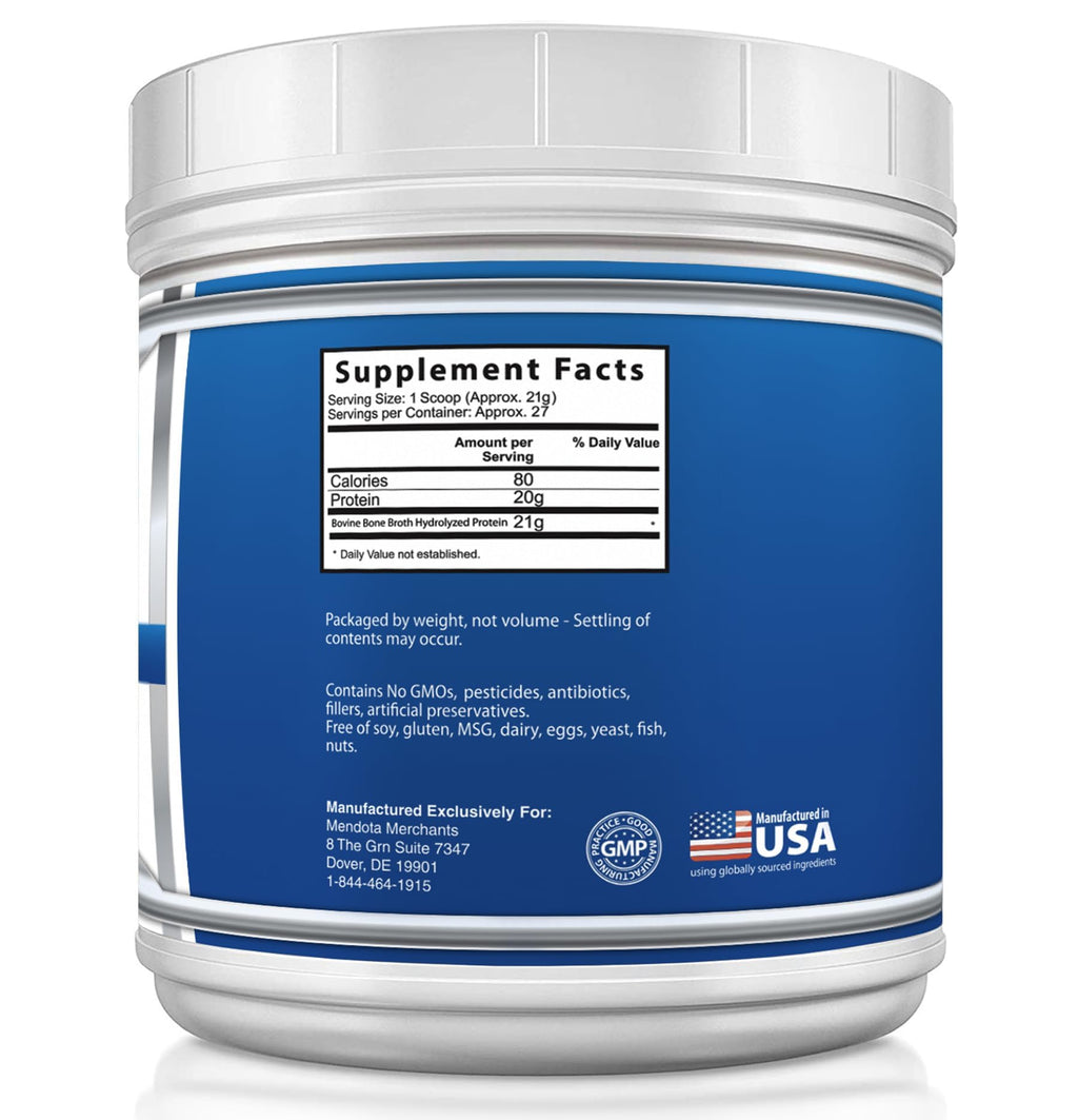 YounGlo Research - Bone Broth Beef Protein Powder - 1.25 lb / 20 oz, Unflavored - Made in USA - High Collagen & Gelatin from Grass Fed Bovine - Nutritious Marrow Benefits - Soups, Paleo & Keto Diets