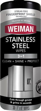 Weiman Stainless Steel Cleaner, 30 Count Wipes, Anti-Fingerprint, Removes Grease, Water Spots, Streaks & Residue, Polishing Cleaner Safe for Appliances, Chrome, Sinks & Grill Exteriors