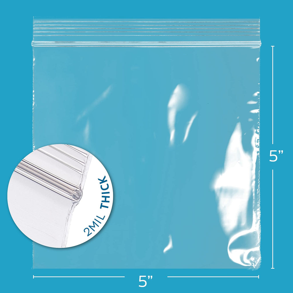 GPI - 5" x 5" - 100 Pack, 2 Mil thick, Clear Plastic Reclosable Zip Bags, Hang Hole For Display, Durable Poly Baggies with Resealable Zip Top Lock for Storage, Packaging & Shipping