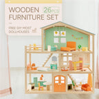 Giant bean 26 Pcs Large Wooden Dollhouse Furniture 5 Set for Kitchen, Living Room, Bedroom, Bathroom, Babyroom, Candy Dollhouse Accessories & Furniture Toy for Girls Boys Kids 3+