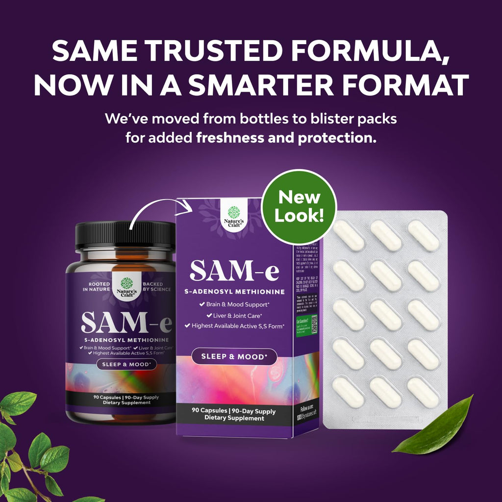 Pure SAM E Supplement 150mg - Nootropic Same 150mg Per Serving for Memory & Brain Support Joint & Liver Health - Natural S-adenosylmethionine for Mood Balance - 90 Count