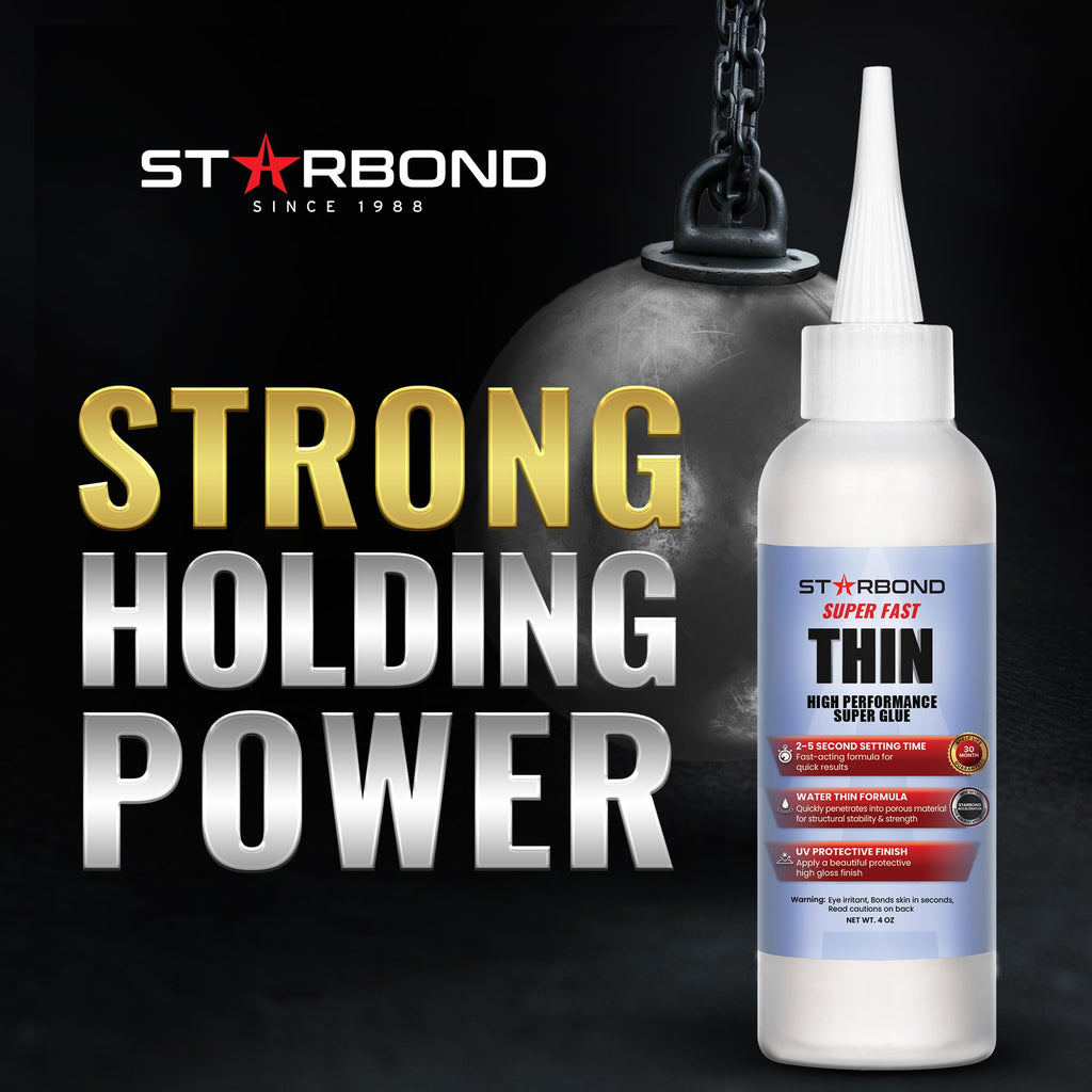 Starbond Super Fast Thin, Premium Instant CA (Cyanoacrylate Adhesive) Super Glue Plus Extra Cap and Microtips, (for Woodturning, Pen Turning, Hobby, Stabilizing, Finish, Inlay) (4 Ounce)