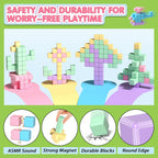 45PCS Magnetic Blocks - Toddler Girl Toys, Magnet Building Blocks, STEM Sensory Outdoor Autism Toys for 3-5 Year Old Boys & Girls, Magnetic Cubes Classroom Must Haves for Kids Ages 3+
