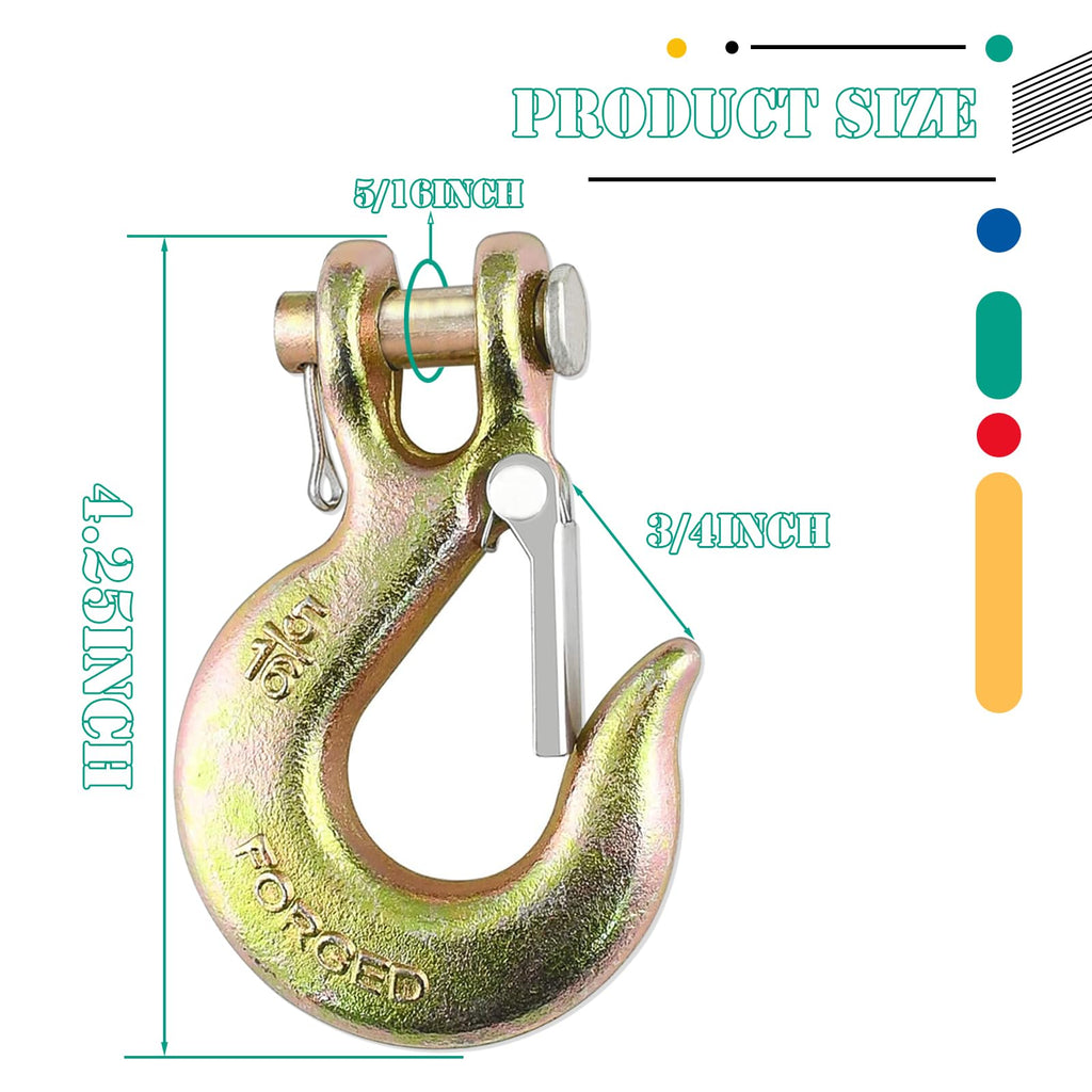 5/16" Clevis Slip Hook with Safety Latch, 4 Pack Heavy Duty Clevis Chain Hook for 5/16" Grade 70 Transport Chain, 14000LBS Capacity for Heavy Load