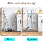 OUTNILI Mop and Broom Holder Wall Mount - White Broom Mop Hanger - Wall Mounted Garden Tool Rack Organizer for Closet Garage Laundry Room Kitchen Decor With 5 Slots & 4 Hooks