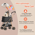 MILA&LOUIS Pet Stroller, 22" Pet Cradle for Small Dog, Dog Stroller with 4 Pu Wheels, 10Lbs Ultra-Light Dog&Cat Stroller for Small Pets, Max 22Lbs Capacity Detachable & Foldable Design with Cup Holder