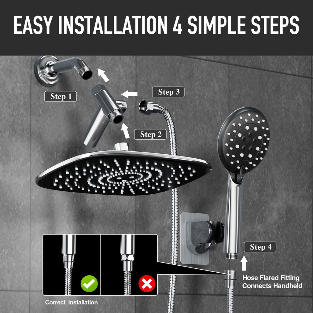 Veken 10'' Rain Shower Head with Handheld, High Pressure Rainfall Showerhead Combo with 5 Handheld Water Spray Modes for Bathroom Accessories, Home Decor, Detachable Dual Shower Heads, Brushed Nickel