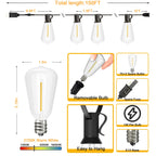 Svater Outdoor String Lights 150 FT, ST38 Patio Lights with 78 pcs Shatterproof Dimmable Vintage Edison Bulbs, Weatherproof Warm White Light for Patio, Backyard, Garden, Bistro