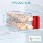 Vtopmart Clear Plastic Egg Holder for Fridge, Automatic Rolling Egg Container for Refrigerator, Stackable 14-Count Eggs Organizer with Removable Inner Tray, Fridge Organizers and Storage, 2Pack