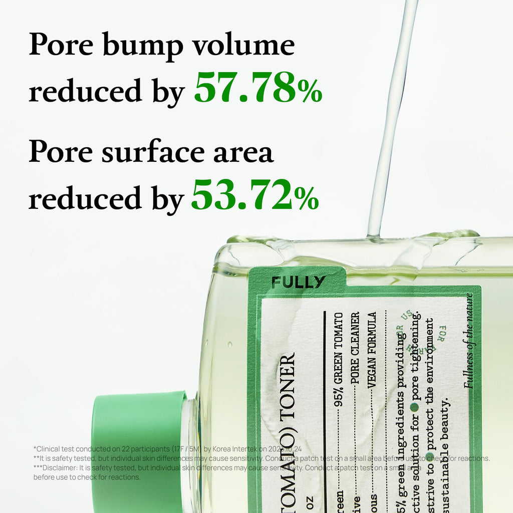 FULLY Green Tomato Toner, Pore Tightening with 95% Green Tomato Extract and VIT C, Skin Soothing and Hydrating, Fragrance Free, Vegan & Dermatologically Tested, 8.45 fl.oz