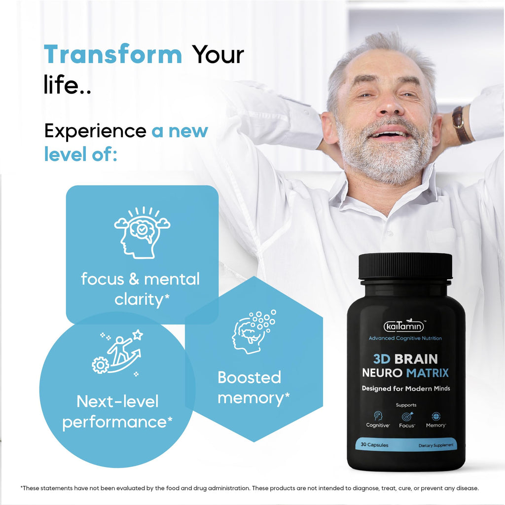 Kaitamin NSF & Eurofins Tested Brain Supplement for Memory & Focus – Nootropic | Ginkgo Biloba, Huperzine A, Bacopa Monnieri, Phosphatidylserine, Caffeine-Free Gelatin (30)