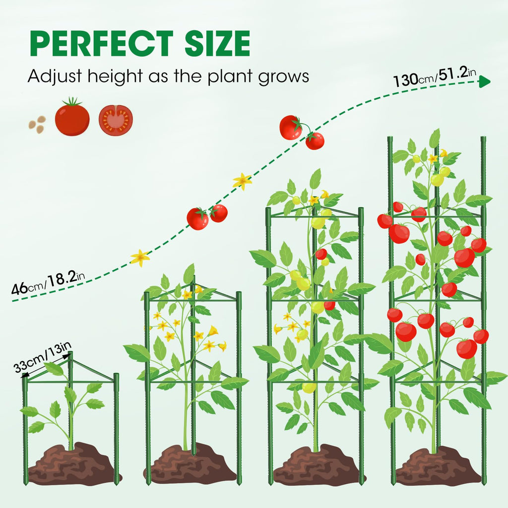 6 Pack Tomato Cages, 51.2in Tomato Plant Support Stakes Heavy-Duty, Garden Tomato Cages & Trellis for Climbing Vegetables, Tomatoes, Peppers, and Potted Plants(6)