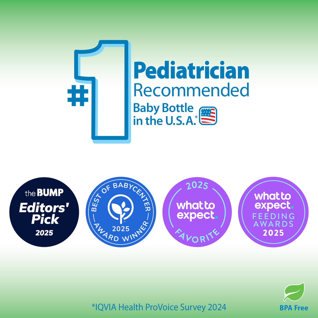 Dr. Brown's Anti-Colic Options+ Narrow Glass Baby Bottle, 4 oz/120 mL, with Level 1 Slow Flow Nipple, BPA-Free, 0m+, 2 Pack