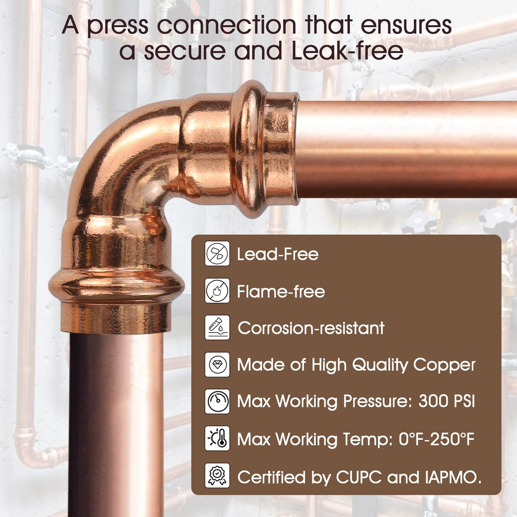 Copper Press Fittings 1/2inch,12PK Copper Coupling 90 Degree Elbow Coupling