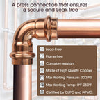 Copper Press Fittings 1/2inch,12PK Copper Coupling 90 Degree Elbow Coupling