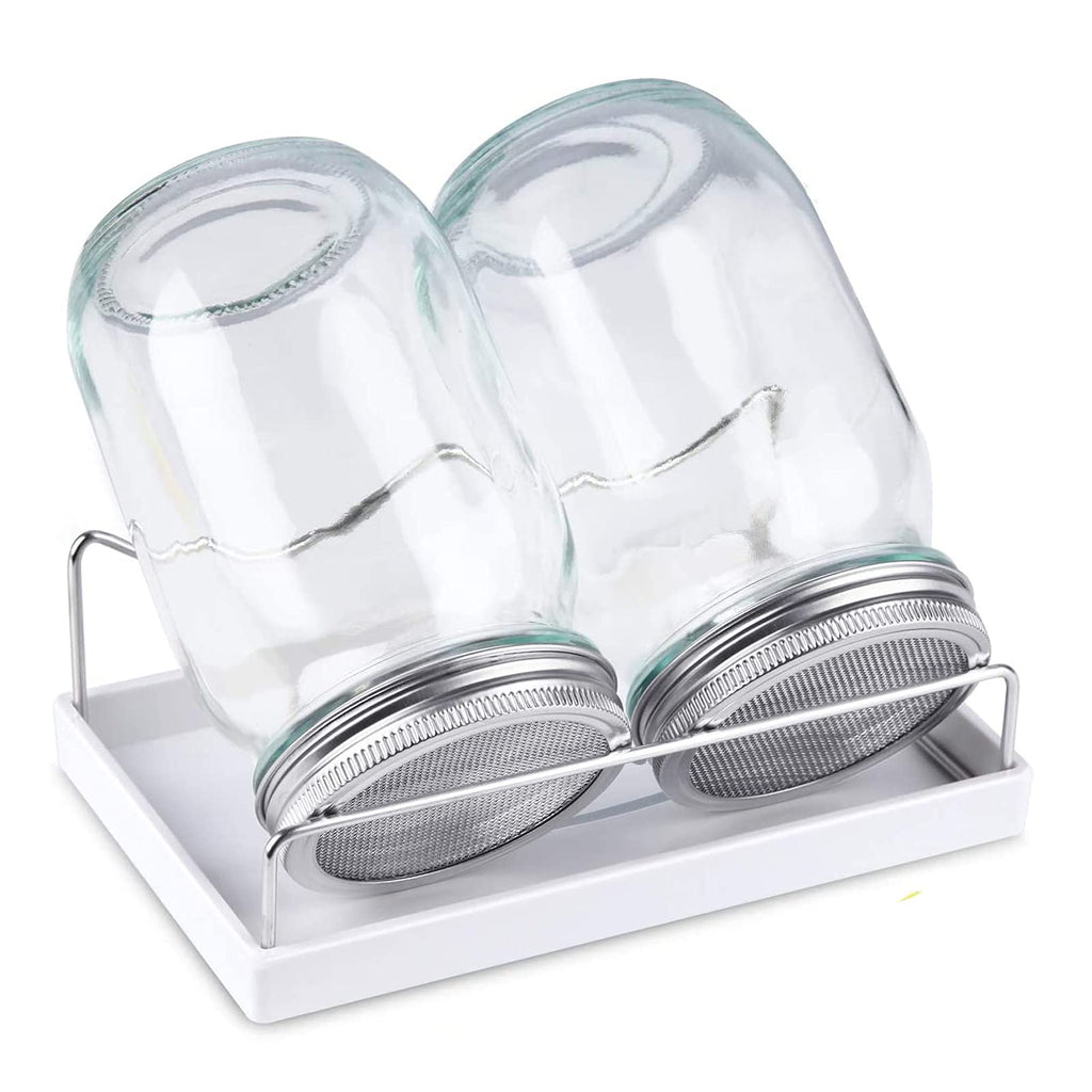Sprouting Jar Kit-2 Wide Mouth Quart Mason Jars with 316 Stainless Steel Screen Sprout Lids, Drip Tray, Stand | Seed Sprouter Set for Growing Broccoli, Alfalfa, Mung Bean