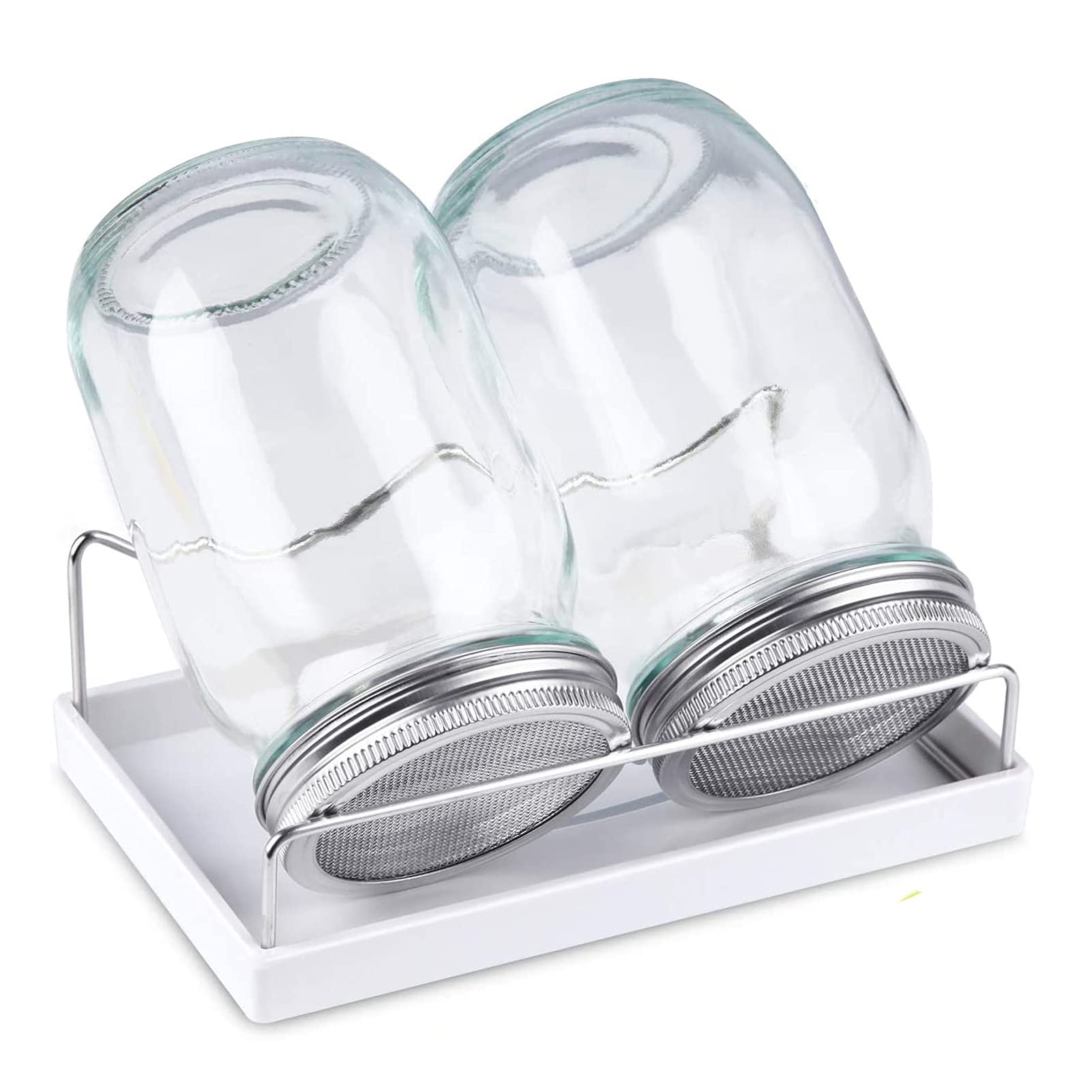 Sprouting Jar Kit-2 Wide Mouth Quart Mason Jars with 316 Stainless Steel Screen Sprout Lids, Drip Tray, Stand | Seed Sprouter Set for Growing Broccoli, Alfalfa, Mung Bean