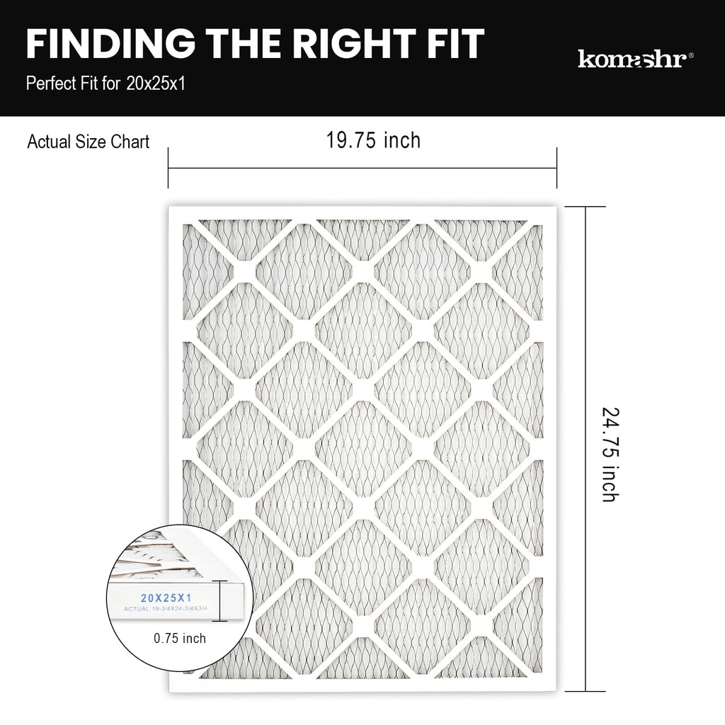 Komashr 20x25x1 Air Filter MERV 8 (4-Pack), HVAC/Furnace AC Filter Replacement, Dust Defense–Comparable with MPR 600 & FPR 5 (Actual 19.75x24.75x0.75)