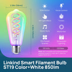 Linkind Matter Smart Bulbs, ST19/ST58 E26 Led Bulb Compatible with Alexa, Smart Light Bulbs, WiFi Bulbs, RGBTW Color Changing Light Bulb, 2.4Ghz WiFi Bulb, 850 LM 1 Pack