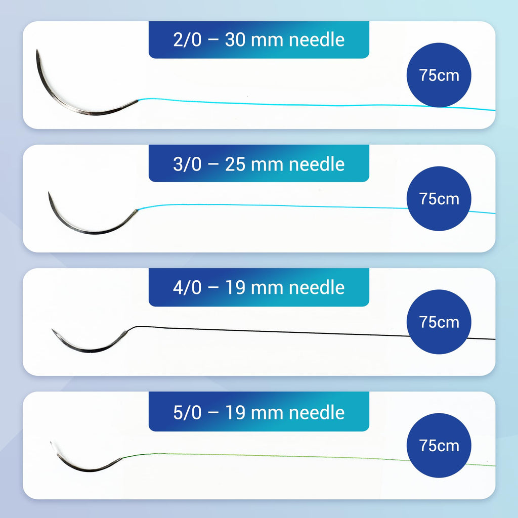 Alcedo Suture Thread with Needle 32 PK (2/0, 3/0, 4/0, 5/0), Non-Absorbable (Nylon, Silk, Polyester, Polypropylene) for Nursing and Students, First Aid Practice Kit Accessories, Education Only