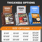 Keten Tarps Heavy Duty Waterproof 20X25 Feet, Extra Thick 16 Mil, Tear & Fade Resistant, UV Blocking, Outdoor Tarp with Reinforced Grommets for Roof, Camping, Patio, Pool, Boat(Silver/Black)