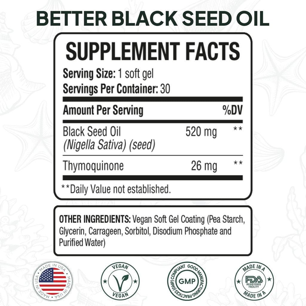 Organics Ocean Better Black Seed Oil Cold Pressed - Pure Nigella Sativa Oil for Immune Support - 5% Thymoquinone - Support Memory, Vitality, and Cellular Health - 6 Pack Bulk Supply