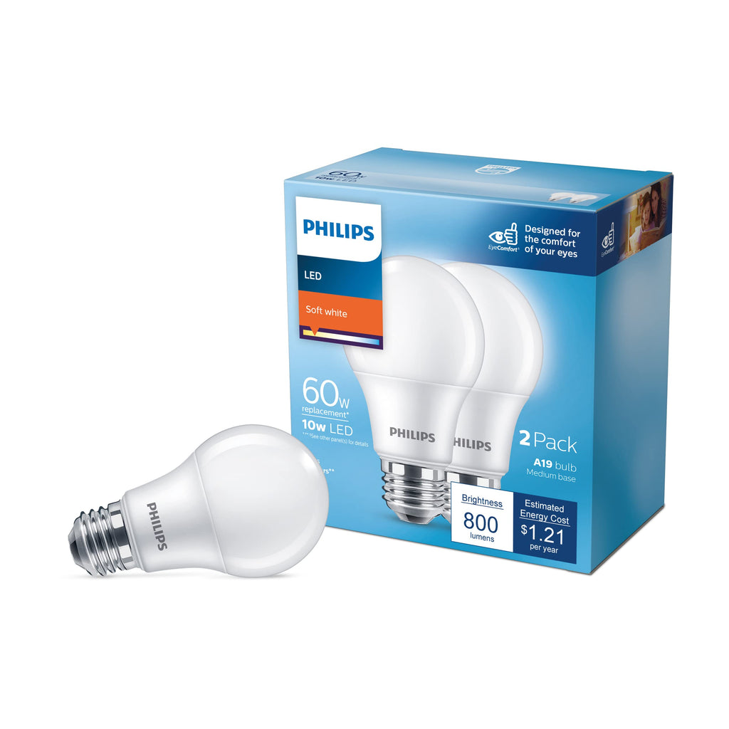 PHILIPS LED Basic Frosted Non-Dimmable A19 Light Bulb - EyeComfort Technology - 800 Lumen - Soft White (2700K) - 10W=60W - E26 Base - Indoor - 8-Pack