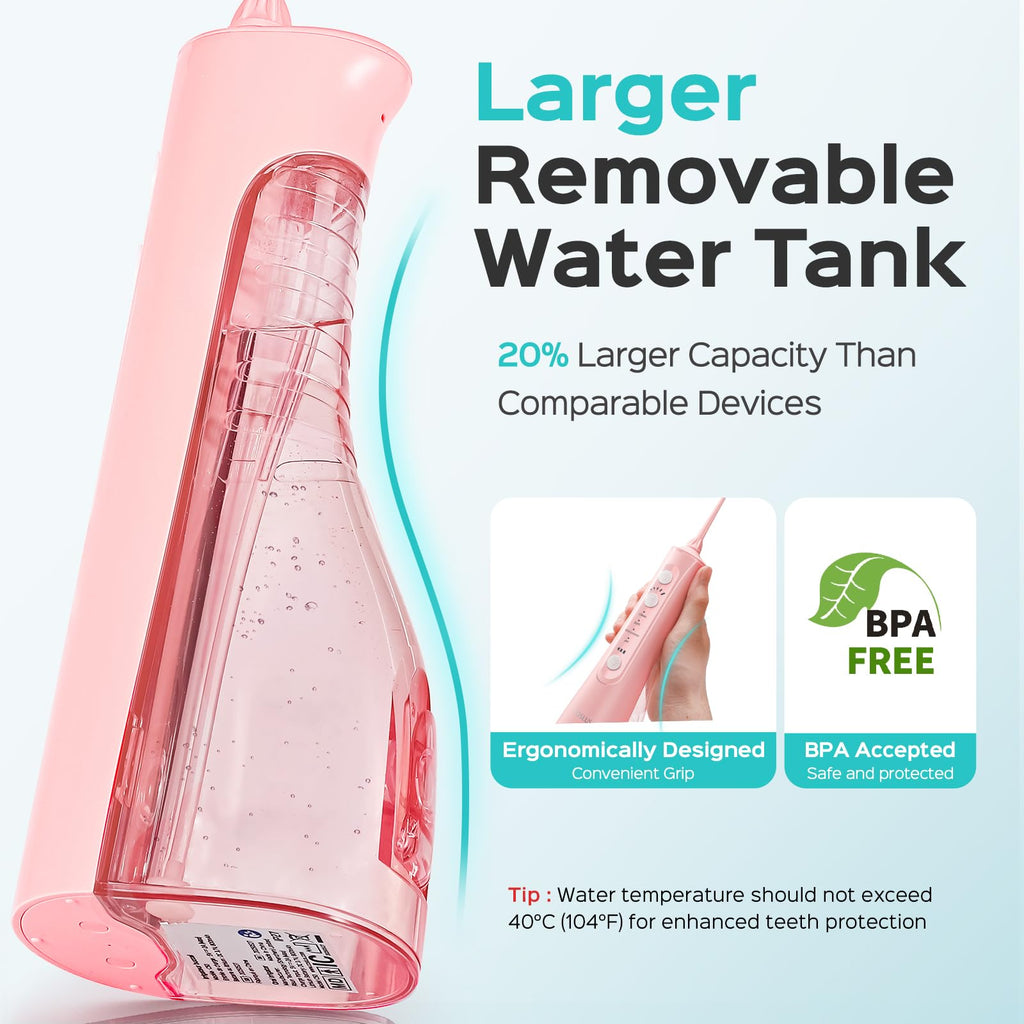 COSLUS C50 Portable Water Flosser for Teeth: 4 Modes & 5 Intensity Levels Professional Electric Dental Pick for Sensitive Gums, Braces & Orthodontic - Cordless for Travel Use, BPA-Free, ADA Accepted