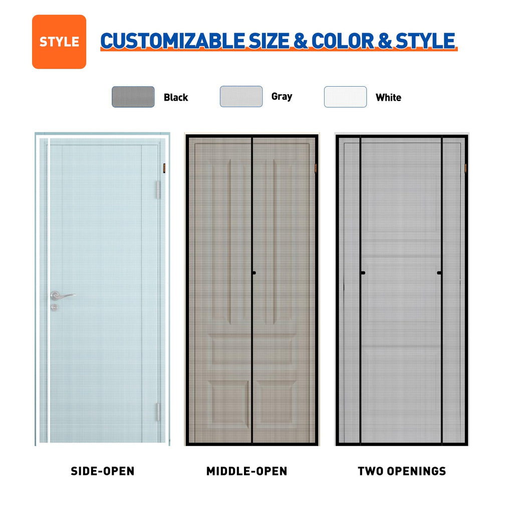 MAGZO Customized Magnetic Screen Door, Sturdy Magnets Double Mesh Door Screen Curtain with Full Frame Hook & Loop for French Entrance