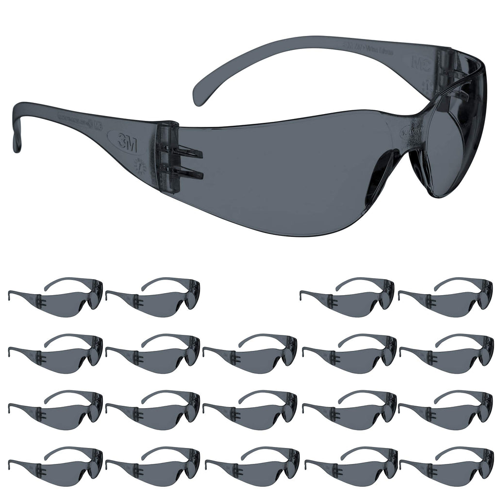 3M Safety Glasses, Virtua, 20 Pair, ANSI Z87, Unisex, Gray Hard Coat Lens, Gray Frame, Affordable Eye Protection, Lightweight, Wraparound Coverage, UVA, UVB, UVC