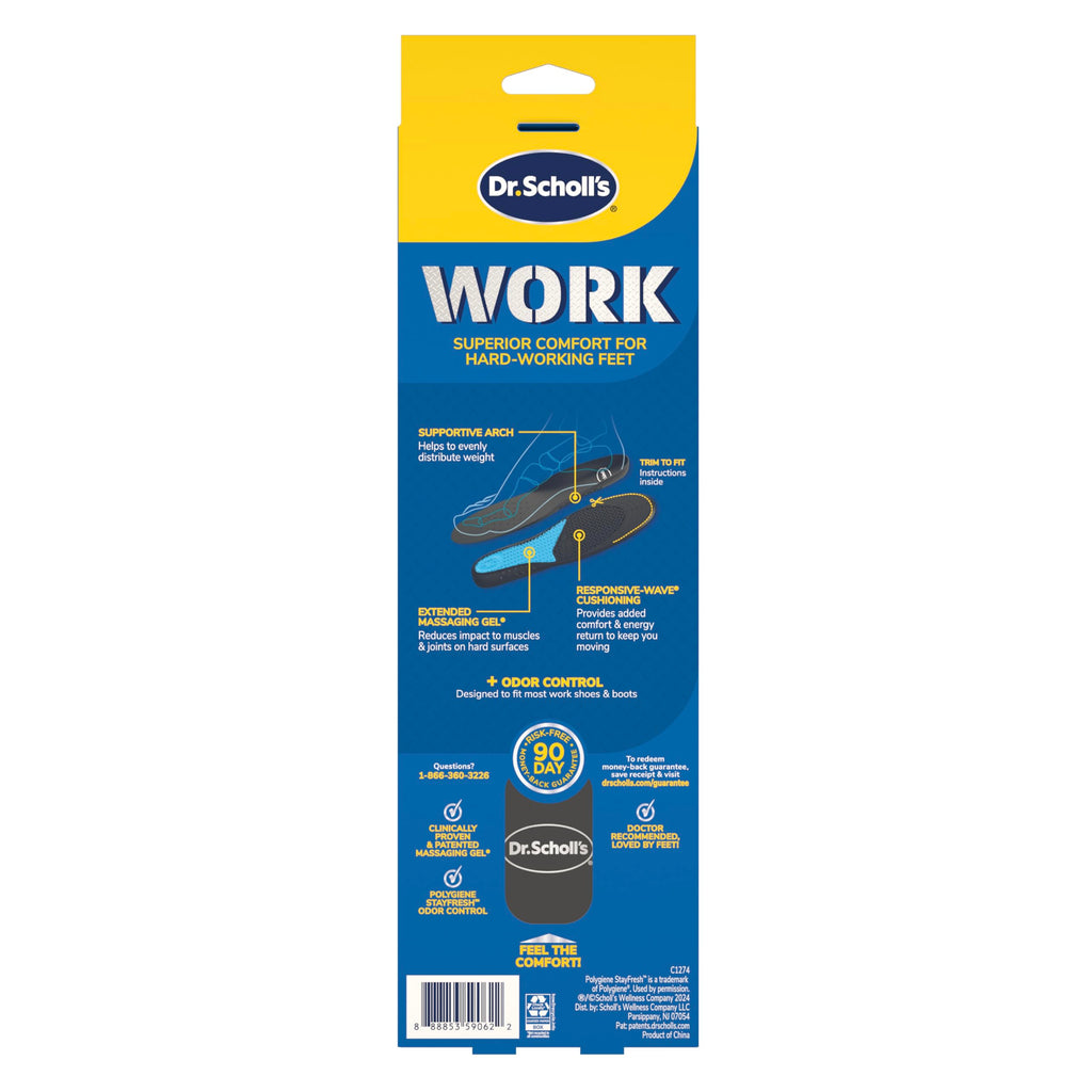 Dr. Scholl's Work Insoles (Pack) // All-Day Shock Absorption and Reinforced Arch Support That Fits in Work Boots and More (for Men's 8-14, Also Available for Women's 6-10) 1 Pair (Pack of 2) 2 Count