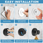 Hviiso Vacuum Suction Cup Hooks for Shower, Shower Hooks for Inside Shower Glass Window, Mirror, No Drill Towel Hooks for Bathrooms, Bath Robe Coat Looafh Wreath Hook for Hanging - 4 Pack, Black