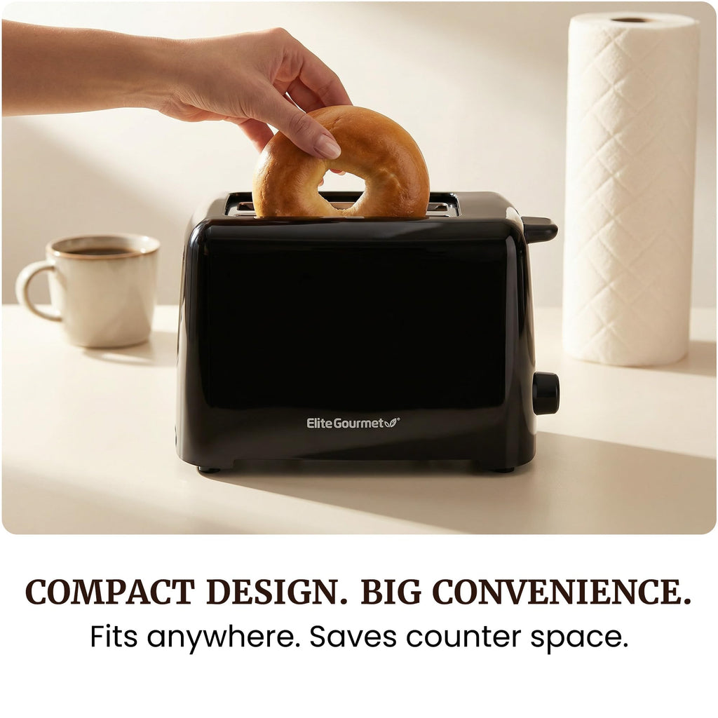 Elite Gourmet 2-Slice Cool-Touch Toaster, 1.25" Extra-Wide Slots, 6 Shades