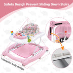 Foldable Baby 5-in-1 Activity Walker - Rocker, Activity Center, Bouncer, Seat Walker, Push Walker - Adjustable Speed Rear Wheels and Height Toys Ages 6-18 Months… (Pink)