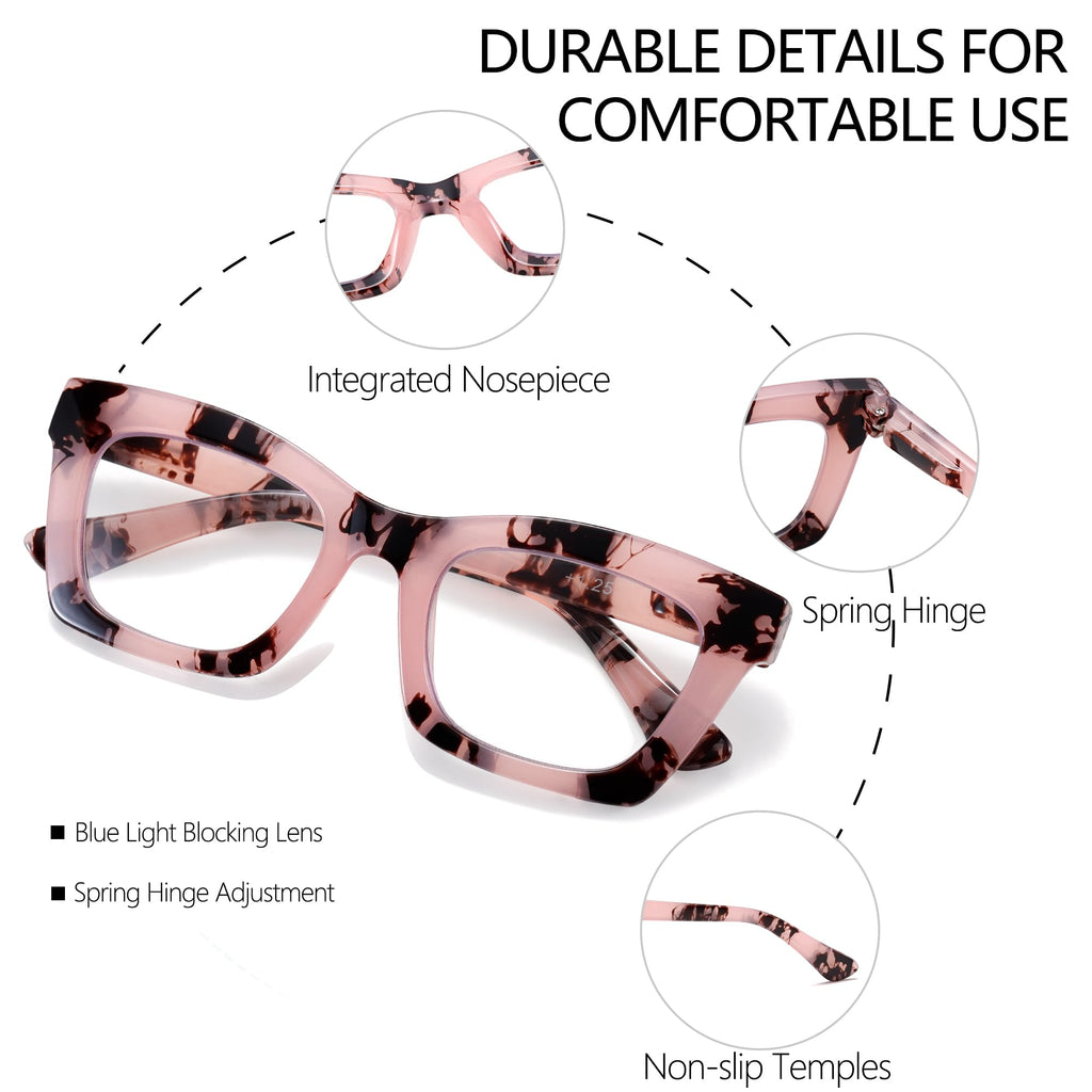 FSRTEP Oprah Style Readers for Women - 6 Pack Stylis Style Reading Glasses with Blue Light Blocking and Spring Hinge +1.5