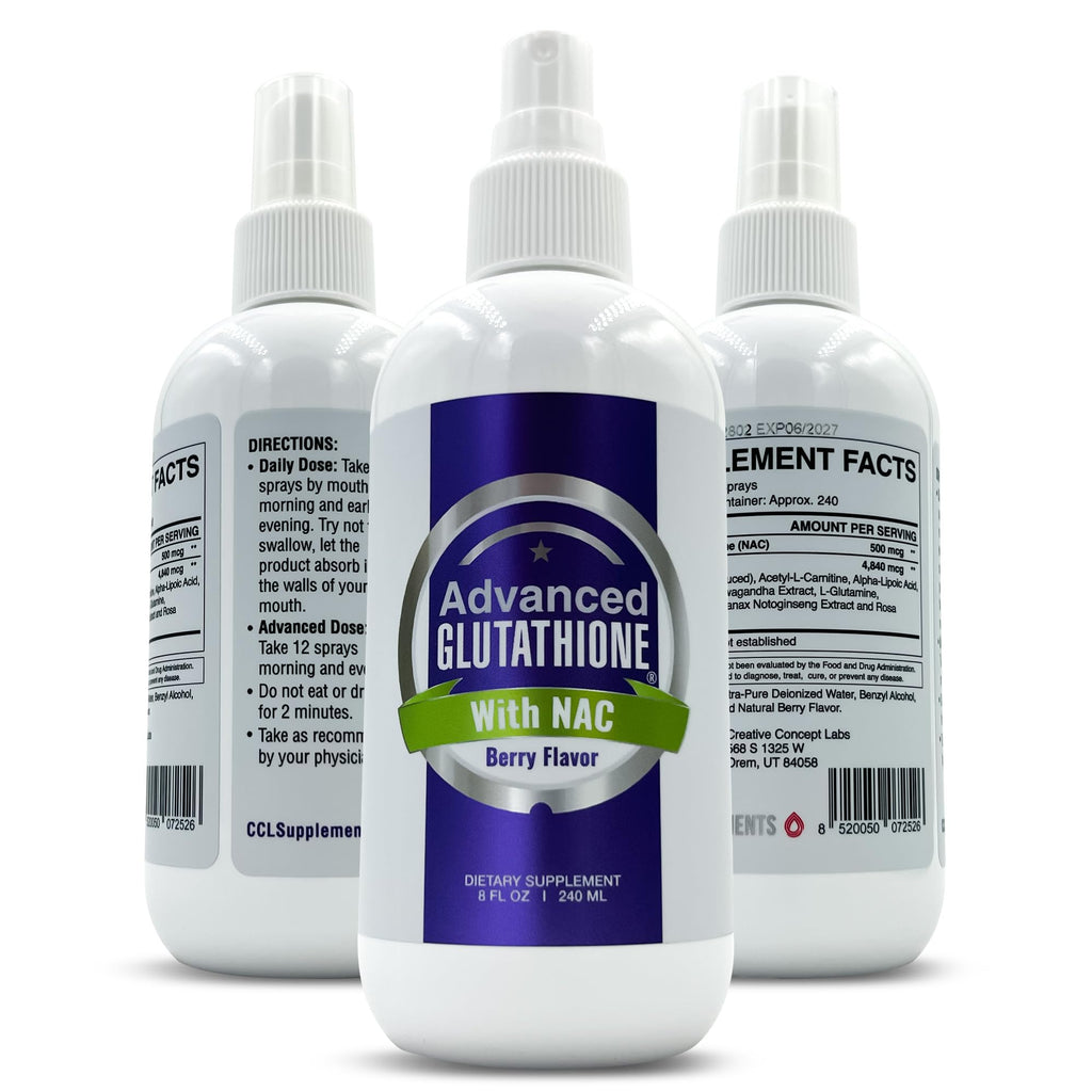 CCL SUPPLEMENTS Liquid Liposomal Glutathione Spray - Maximum Absorption Glutathione Supplement with NAC, Ashwagandha, Glutamine, Ascorbic Acid - Sublingual Easy Use - Immune & Detox Support - 8oz