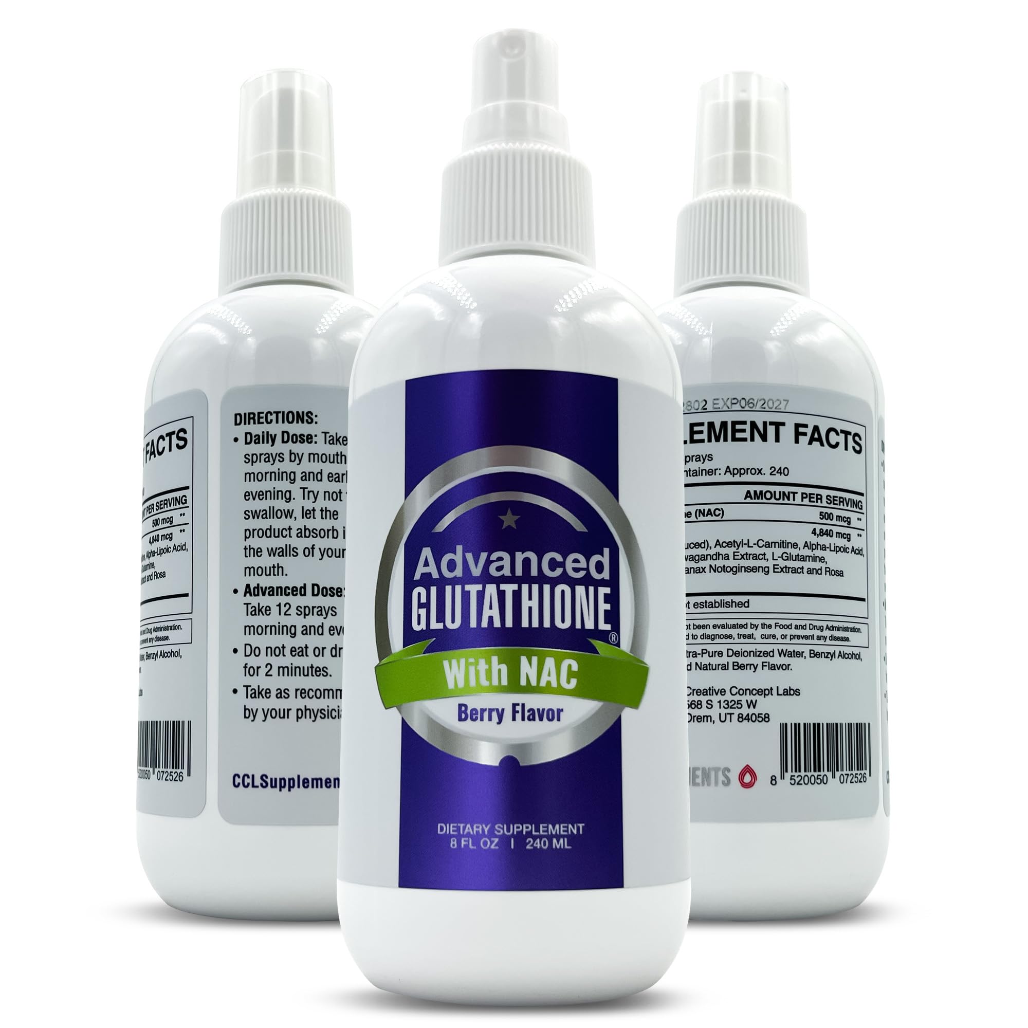 CCL SUPPLEMENTS Liquid Liposomal Glutathione Spray - Maximum Absorption Glutathione Supplement with NAC, Ashwagandha, Glutamine, Ascorbic Acid - Sublingual Easy Use - Immune & Detox Support - 8oz