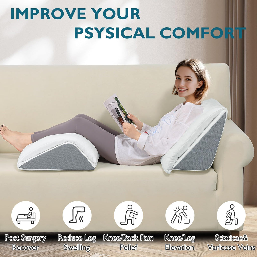 Shinnwa Knee Wedge Pillow, Patented Convertible Knee Pillow for Back Sleeping, Dual-Layer Memory Foam Triangle Pillow for Legs Post Surgery, Knee Support, Leg Elevation, Back Pain Relief
